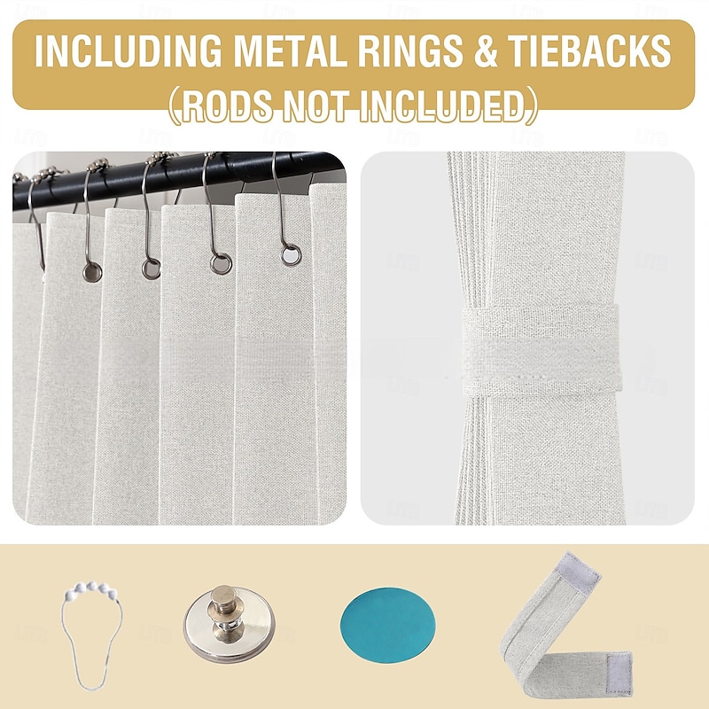 1 Linen Textured Magnetic Folding Room Divider Curtain, Blackout Curtain Closet Door Curtain Invisible for Bedroom Room Living Room No Puching or Tools2