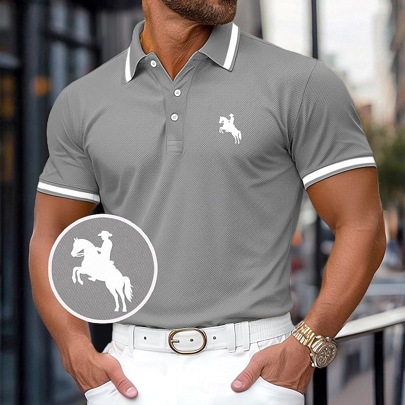 Men's Cotton Polo Shirt Golf Polos Shirts Work Business Ribbed Polo Collar Classic Short Sleeves Basic Modern Solid Color Buttons Logo Spring & Summer Regular Fit Dark Red Yellow Navy Blue Light Blue