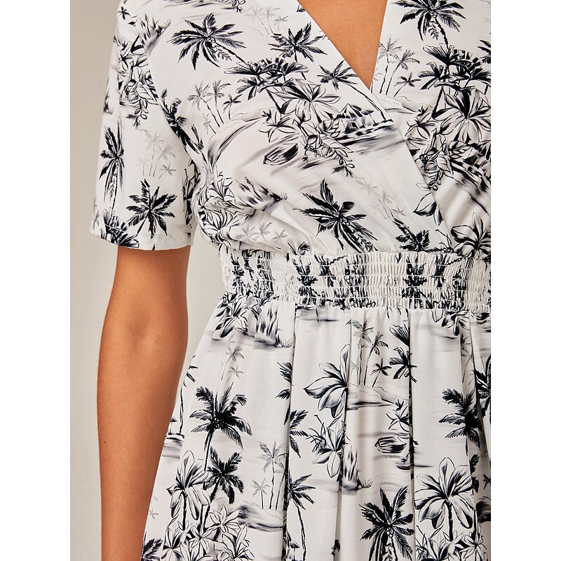 Black & White Beach Print Vacation-Style Midi Dress2