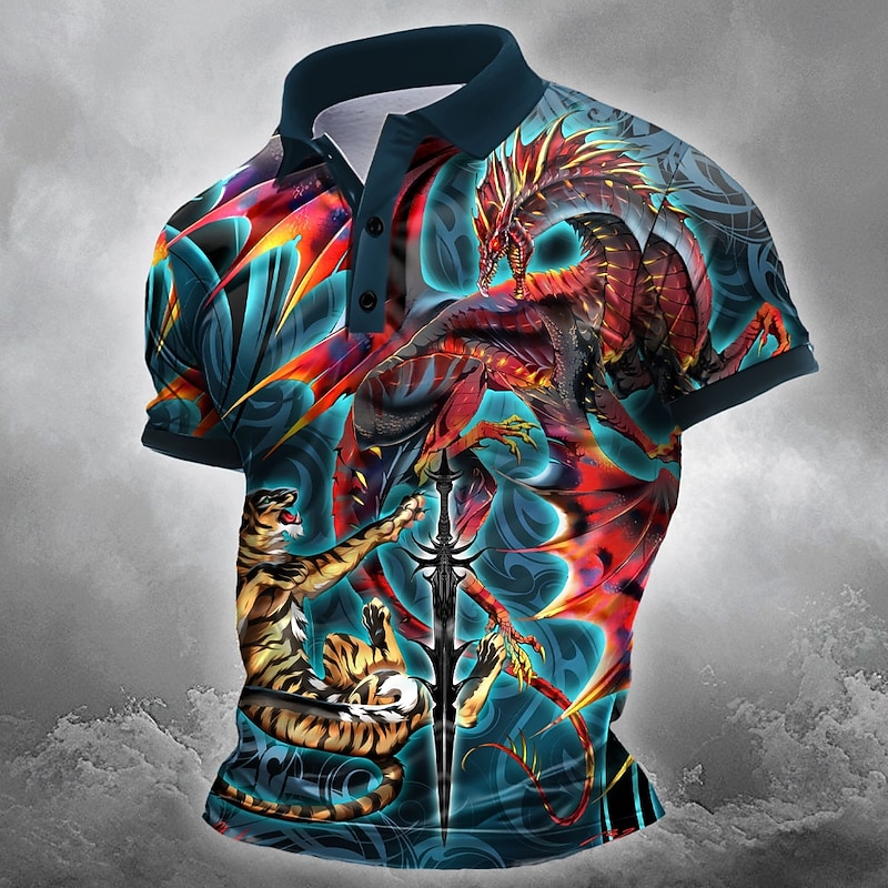 Men's Tiger 3D Polo Short Sleeve Polo Shirts Collared Shirts Casual Outdoor Athleisure Daily Wear 3D Print Ruth Thompson Summer Blue