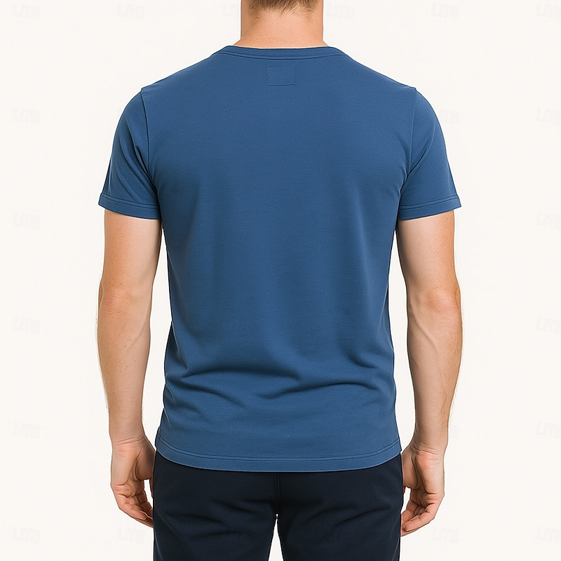 Men's T Shirt Short Sleeve V Neck Summer All Seasons Solid Color Daily Casual Daily Casual Pocket V Neck Vacation Causal Casual Light Blue Black White Top Tee for Men2