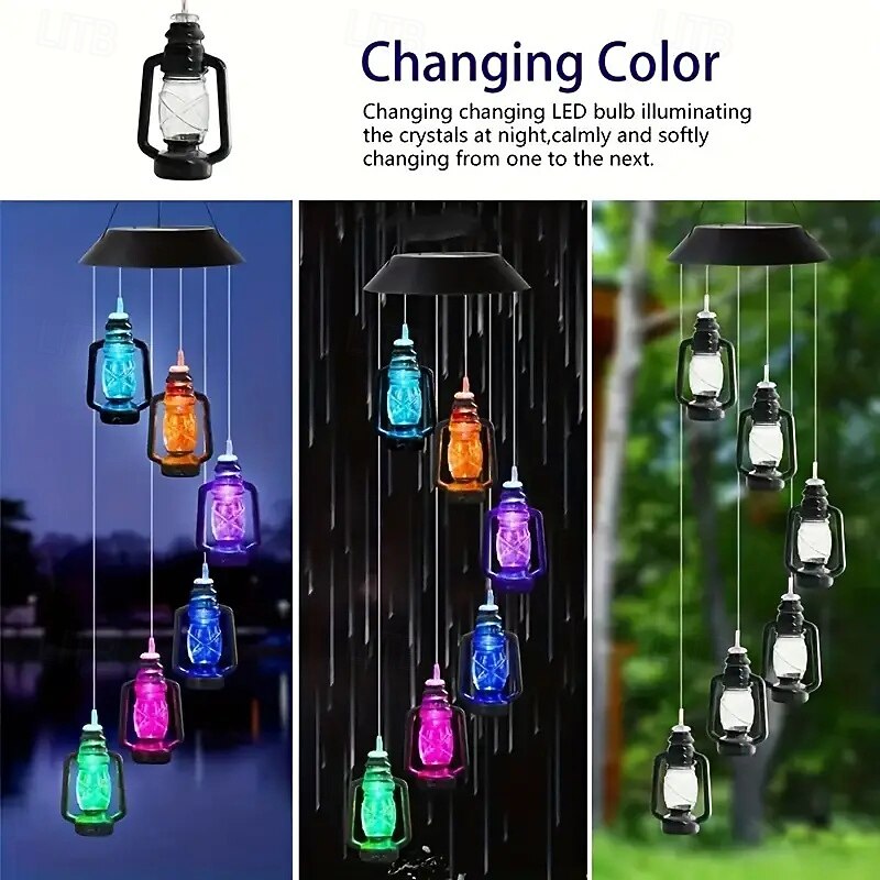 Solar 6 LED Wind Chime Light IP65 Waterproof Hanging Lantern Warm Yellow Glow for Patio, Balcony & Garden Decoration2
