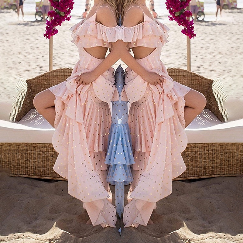 Women's Long Dress Maxi Dress Vintage Dress Cocktail Dress Wedding Guest Dress Chiffon Dress Fashion Modern Vacation Holiday Going out Regular Fit Plain Sleeveless V Neck Yellow Pink Summer3