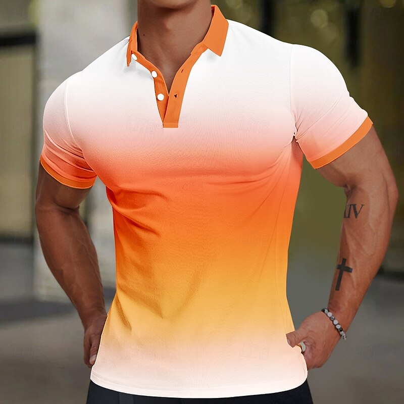 Men's Gradient Polo Short Sleeve Polo Shirts Collared Shirts Casual School Outdoor Daily Wear 3D Print Summer Blue Orange