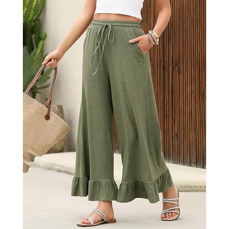 Women's Slacks Pants Trousers Casual Full Length Natural Plain Ruffle Pocket Elastic Drawstring Design Comfy Outdoor Outdoor Vacation Weekend Black Pink Army Green Dark Navy Summer Regular Fit2