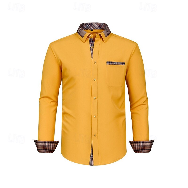 Men's Shirt Dress Shirt Button Up Shirt Color Block Wedding Daily Dark Yellow Black White Pink Long Sleeve Turndown Spring &  Fall Clothing Apparel Patchwork4