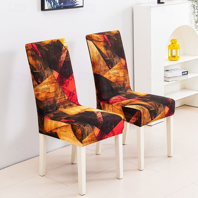 4/6pcs Elastic Dining Chair Cover Slipcovers And Anti-slip Fashion Dining Chair Cover Simple Geometric Printing Chair Protective Cover For Home Decor Hotel Restaurant And Banquet Living Room Dec4
