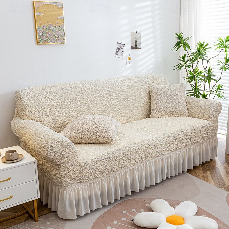 Slipcover Couch Cover with Skirt, High Elastic Durable Sofa Slipcovers Luxurious Machine Washable Furniture Protector