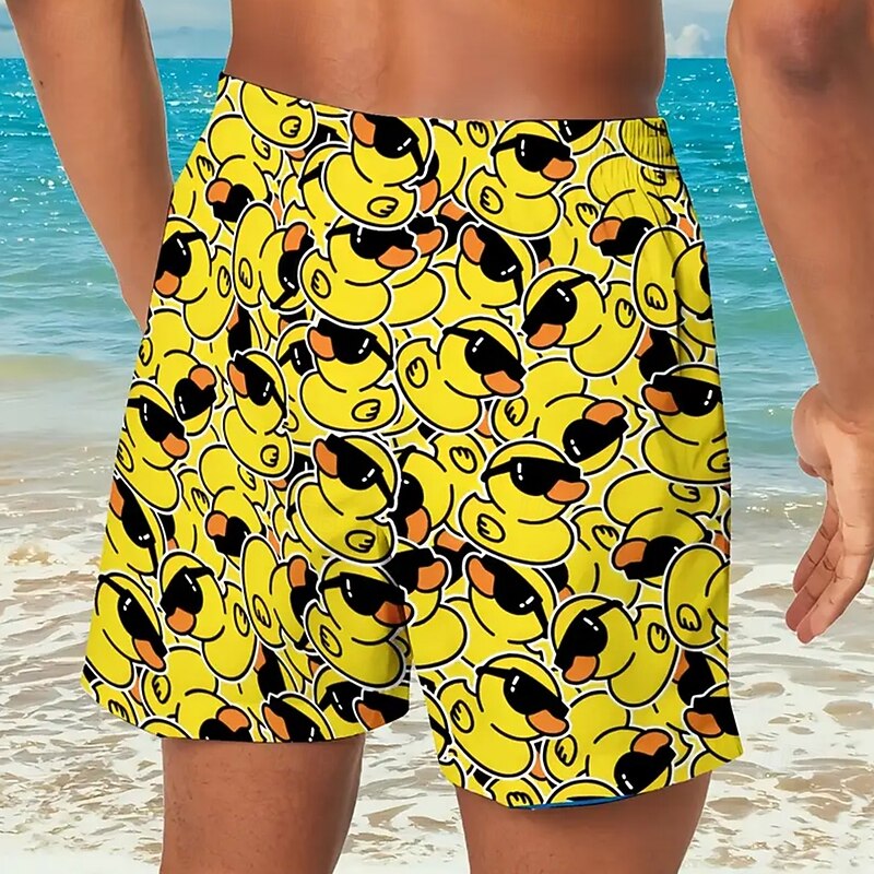 Men's Little Yellow Duck Funny Swim Trunks Swim Shorts Board Shorts Mid Waist Streetwear Hawaiian Beach Vacation Wear Side Pockets Mesh Lining Elastic Drawstring Waist Designer Clothing Apparel4