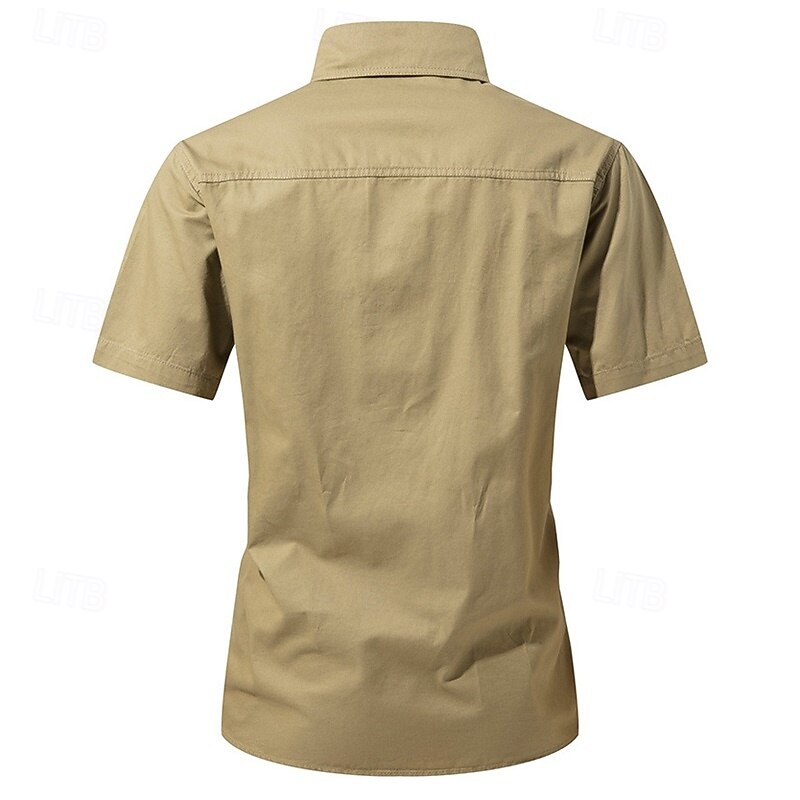 Men's Shirt Summer Shirt Casual Shirt Button Up Shirt Cargo Shirt Denim Blue Black Yellow Red khaki Short Sleeve Plain Shirt Collar Vacation Hawaiian Pocket Clothing Apparel 100% Cotton Fashion3