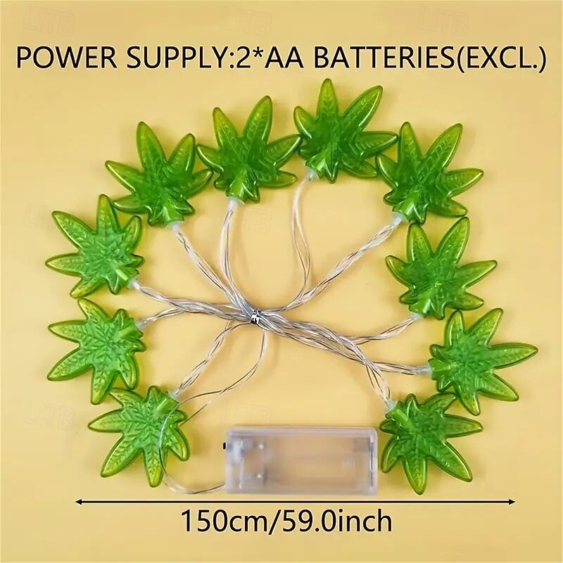 LED Green Leaf Fairy Light String 1.5m 10LED Battery Powered for Christmas Valentine's Day Bedroom Party Wedding Thanksgiving Mother's Day Summer Garden Decoration2