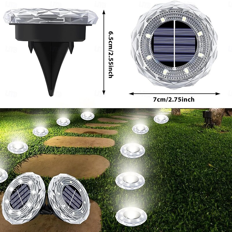 Solar Ground Lights Outdoor, 8 LED Solar Disc Lights IP65 Waterproof Flat Solar Lights, Pathway Lights Solar Powered for Garden Lawn Patio Yard Path Landscape, Cool White2
