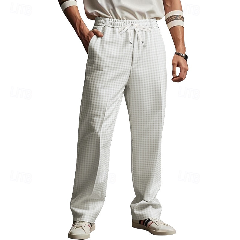 Men's Dress Pants Trousers Casual Pants Suit Pants Drawstring Elastic Waist Straight Leg Plain Comfort Soft Full Length Outdoor Business Daily Fashion Streetwear Light Khaki White