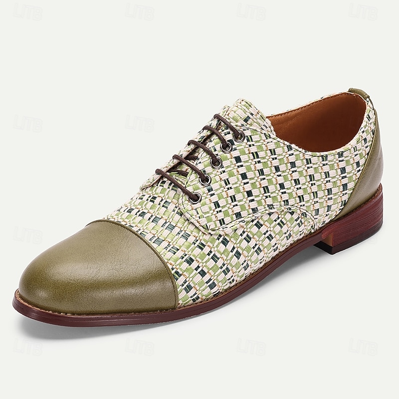 Men's Vibrant Green and White Nylon Woven Beaded Lace-Up Oxfords - Unique Statement Shoes for Social Events and Festivals3