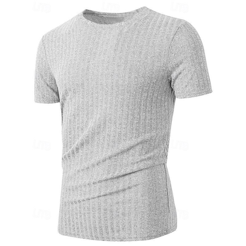 Men's T Shirt Tee Short Sleeve Shirt Tee Top Short Sleeve Crew Neck Summer Plain Fashion Designer Basic Ribbed Vacation Street Going out Black Red Light Grey Top Tee for Men2