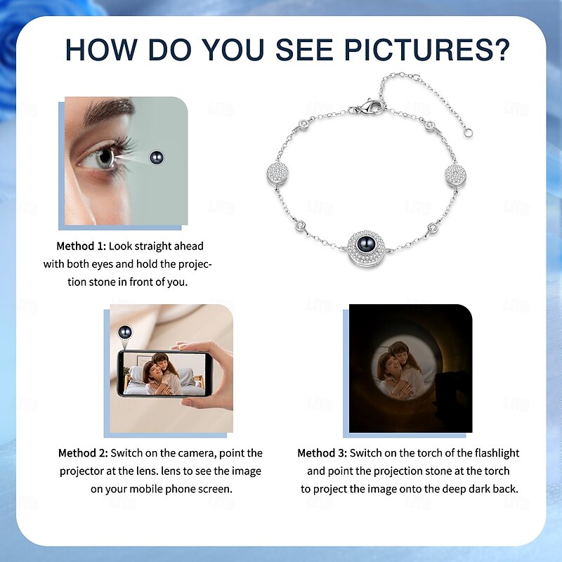 Personalized Photo Projection Bracelet, Custom Best Gift for Her, Light and Shadow Jewelry – Mother's Day, Valentine's Day, Christmas, Anniversary, Birthday Gift for Mom, Wife, Girlfriend, Grandma3