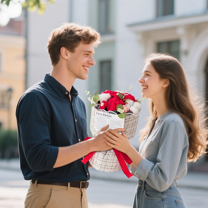 Crochet Flowers Bouquet Gift, Handmade Eternal Yarn Flowers for Mom, Wife, Girlfriend – Mother's Day, Valentine's, Graduation, Christmas, Birthday, Anniversary Romantic Gift for Her2