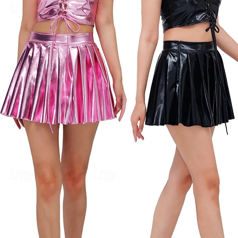 Retro Vintage 1980s Mini Skirt Disco Shiny Latex Patent Metallic Fancy Dress Women's Halloween Carnival Pride Parade Pride Month Adults' Skirt Summer