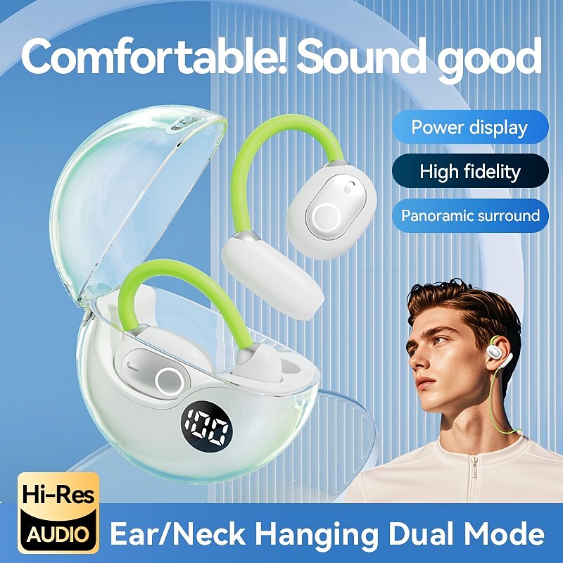 M80 Hands Free Telephone Driving Headset Ear Clip Bluetooth 5.3 Ergonomic Design Surround sound HIFI for Fitness Gym Workout Mobile Phone