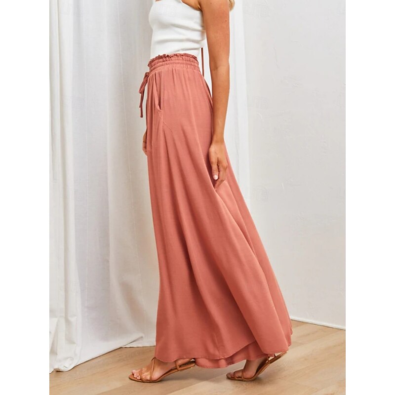 Women's Wide Leg Chinos Baggy Pants Basic Casual Full Length High Waist Plain Pocket Elastic Waistband Comfy Soft Comfortable Micro-elastic Outdoor Street Blue Orange Green Khaki Summer Spring3