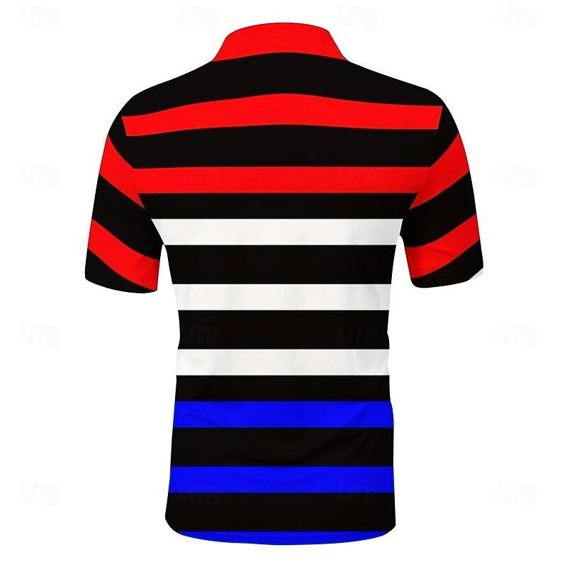 Men's Horizontal Stripes Polo Short Sleeve Polo Shirts Collared Shirts Business Casual School Outdoor Daily Wear 3D Print Summer Red3