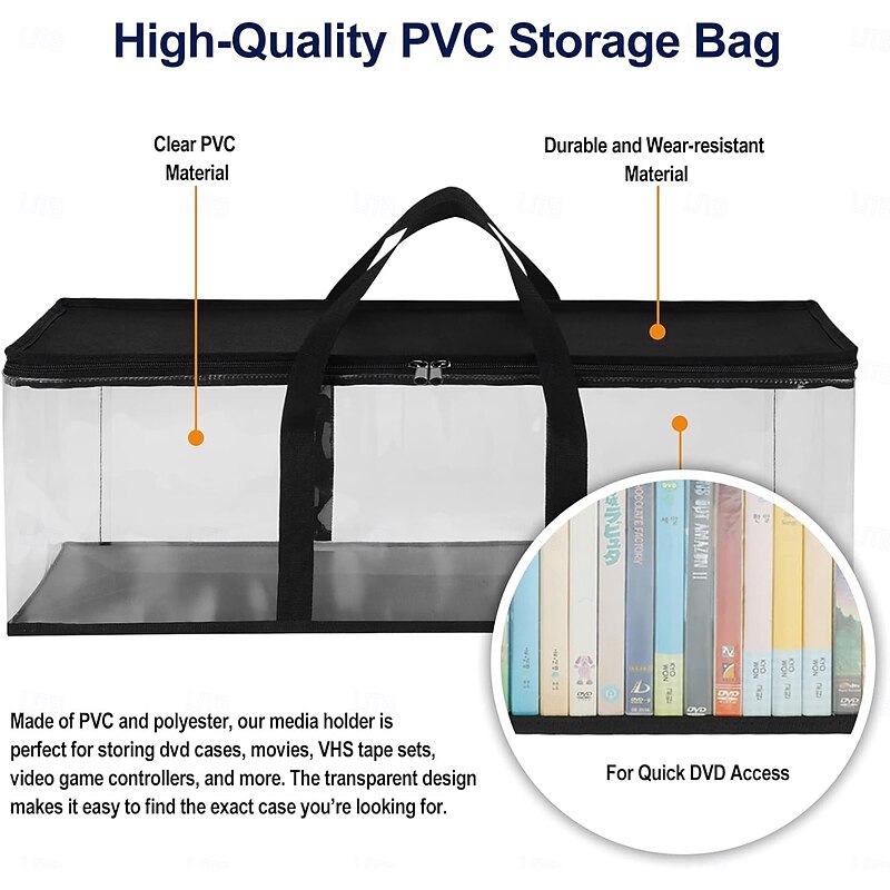 2 Pack CD Storage Bags Case DVD Case Holders Vinyl Record Travel Carrying Bag Cases with Handles, Media Storage Organizer for DVDs/CDs/Video Games Blu Ray Disc4