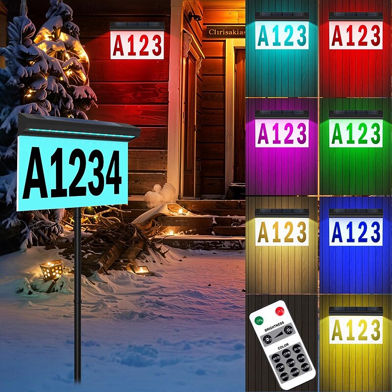 1 Pc Outdoor Solar Adress Lights Wall Lights Rgb Color Changing Door Number Light Wall Mounted And Ground Plugged In Two Remote Control Methods For Controlling Street Signs, Porch Lighting
