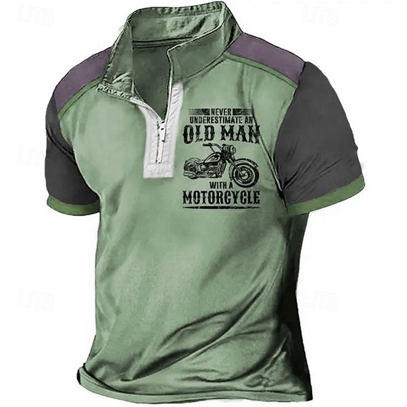 Men's Funny Zip Polo Shirts Golf Shirt Short Sleeve Polo Shirts Collared Shirts Vintage Casual Streetwear Festival Wear Party Outfits 3D Print Quarter Zip Polo Blue Green Khaki2