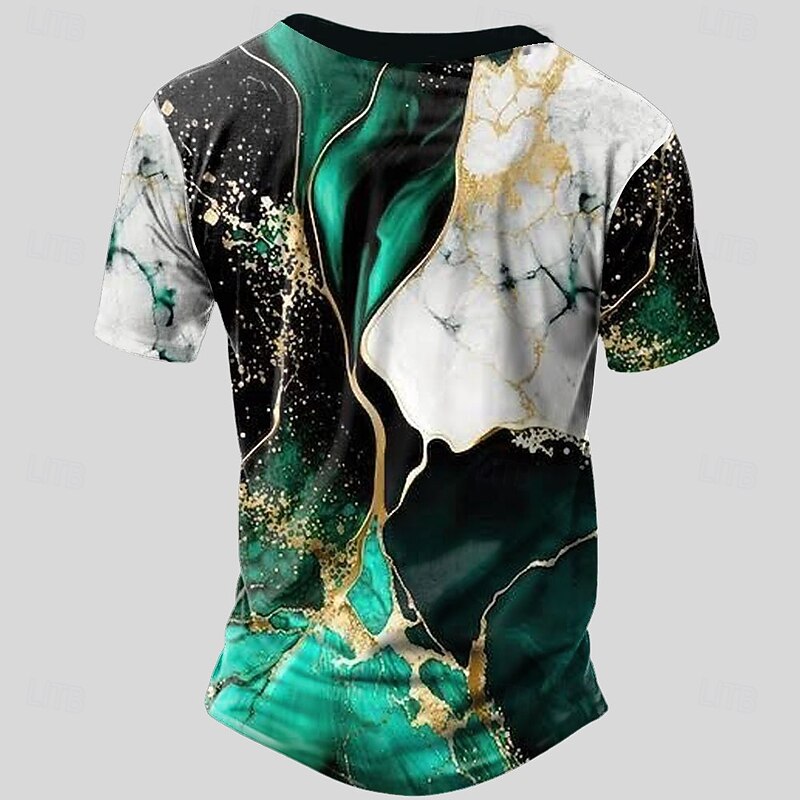 Men's Marble pattern T Shirt Henley Shirt Short Sleeve Designer Retro Vintage Trendy Street Casual Daily Summer Spring Blue Yellow Green Brown Henley Henley T-Shirt2
