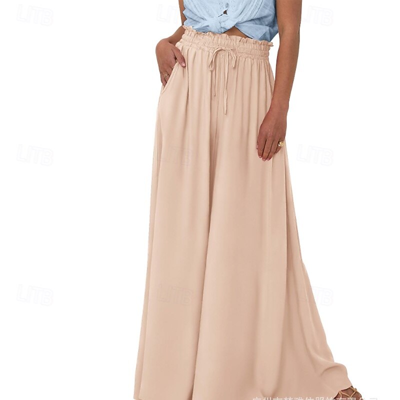 Women's Culottes Wide Leg Slacks Pants Trousers Streetwear Casual Full Length Natural Plain Pocket Elastic Waist Comfy Outdoor Comfortable Vacation Street Apricot Light Sky Blue Black Army Green4