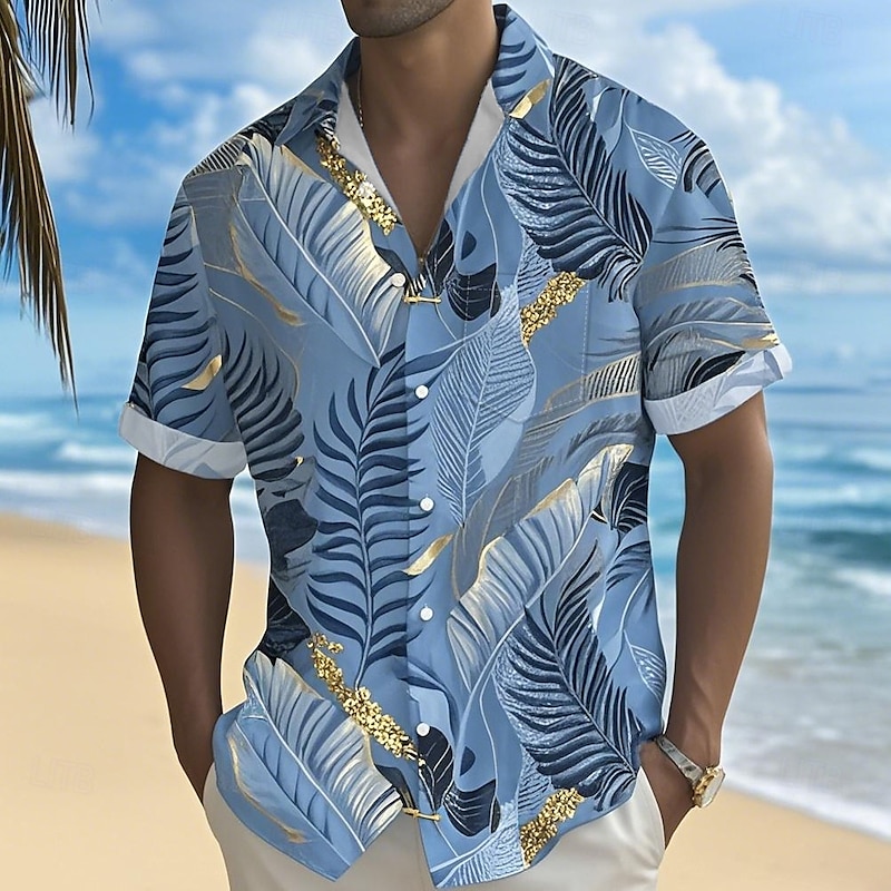Men's Coconut Palm Tropical Plants Shirt Summer Hawaiian Shirt Button Up Shirt Short Sleeve Hawaiian Vacation Holiday Beach Wear Summer Spring Turndown 3D Print Collared Shirts Front One Pocket Blue