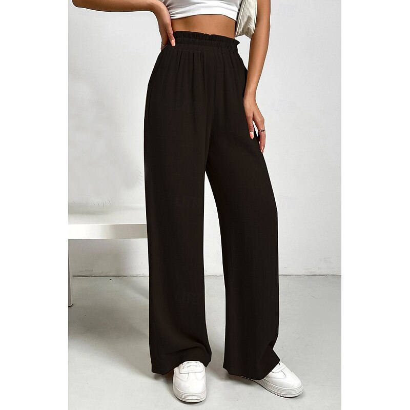 Women's Cotton Linen Pants Slacks Fashion Streetwear Full Length Natural Plain Elastic Waist Outdoor Comfortable Outdoor Weekend Apricot Black Orange Green Summer Regular Fit2