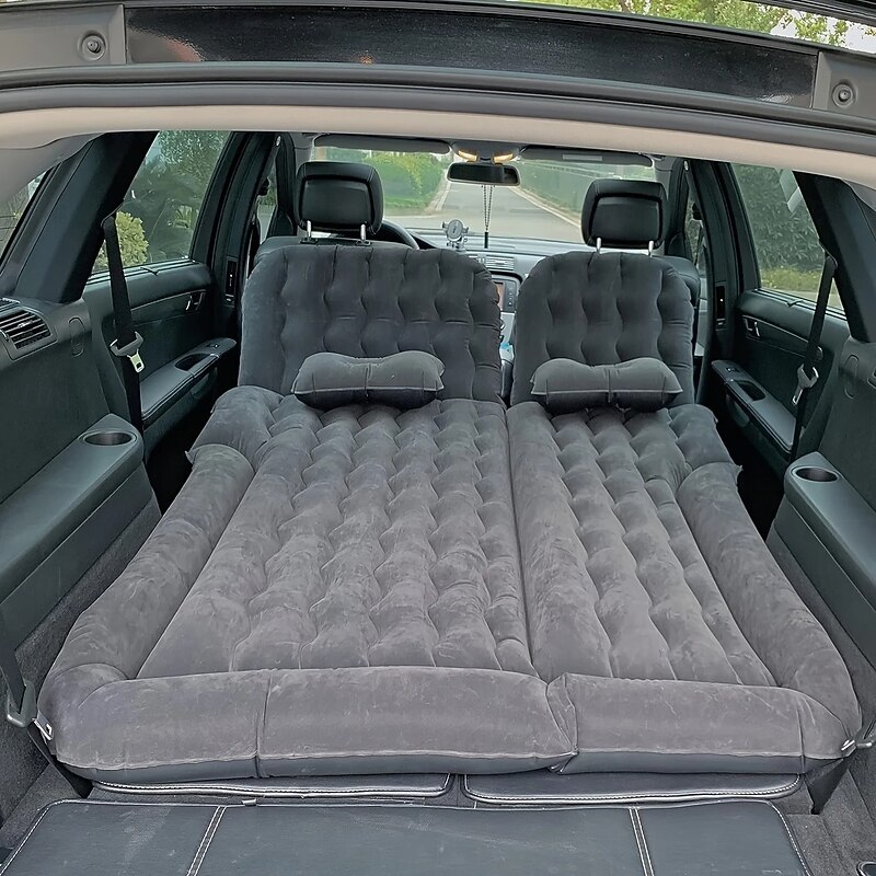 2-Person Inflatable Mattress 2-Person Inflatable Car Air Mattress | Portable, Convertible for Rear Seat or Trunk Use | Gray Quilted Design with Pump & Accessories for Travel, Camping, and Road Trips