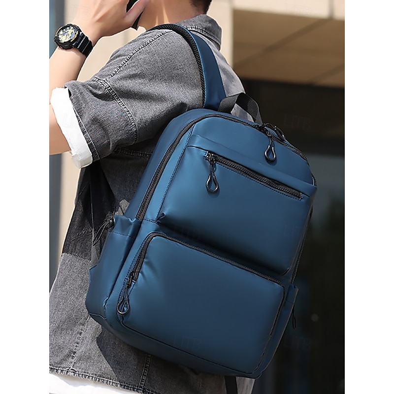 Men's Black Waterproof Laptop Backpack – Large Capacity Casual Travel Daypack with Multiple Pockets for School, Work and Outdoor Use Black Blue Gray2