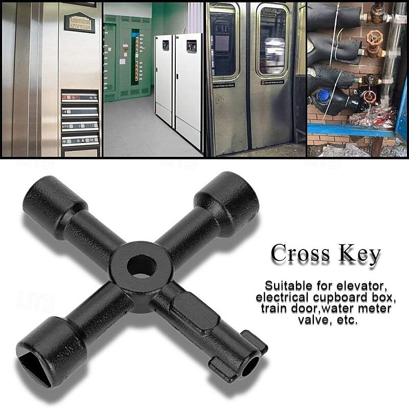 2 Pieces 4-Way Multi-Functional Utilities Key Stopcock Key for Electric Water Gas Meter Box Cupboard Cabinet Opening4