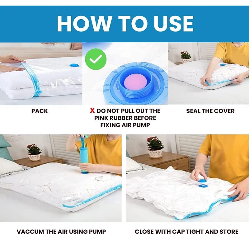 Travel Vacuum Bags with Pump Seal Bags for Clothes Blankets Space Saving Storage Carry-on Size Compression Packing Bags for Luggage and Suitcase2