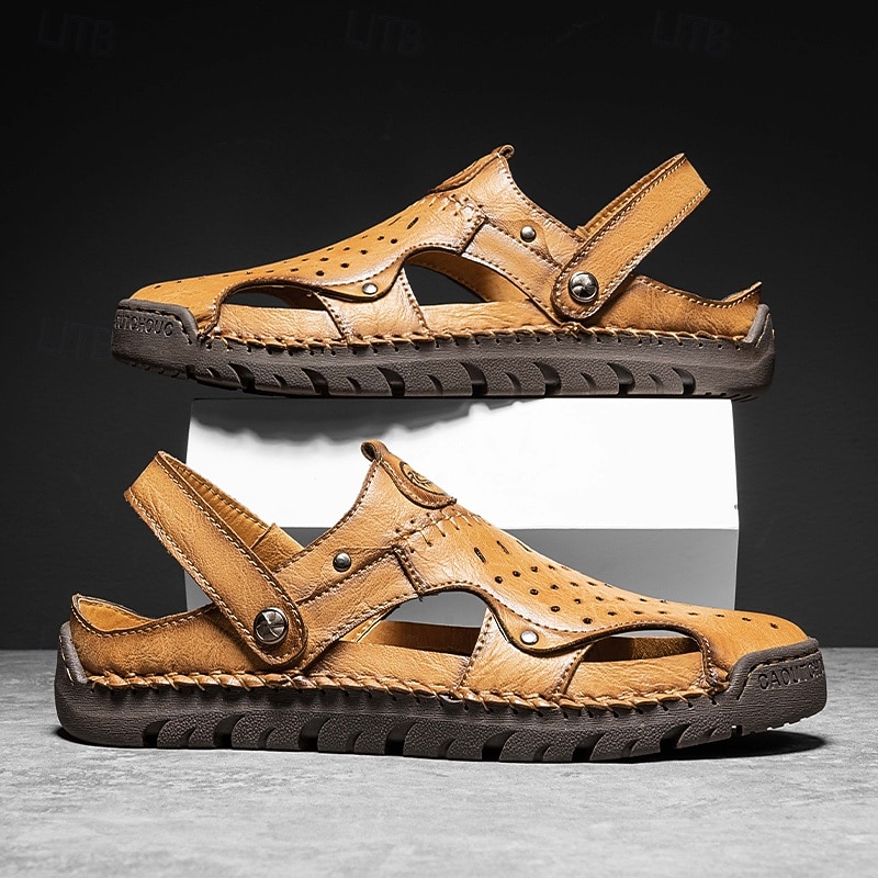 Men's Sandals - Perforated Faux Leather Finish, Fashion - forward for Casual Walks and Weekend Gatherings4