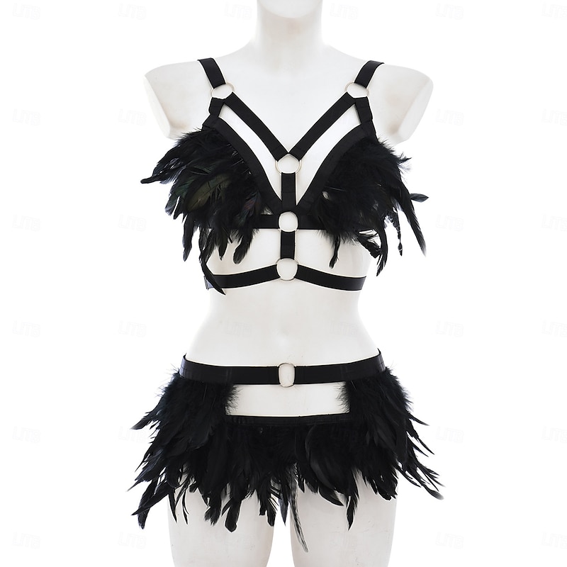 Drag Queen Halloween Outfits Lingerie Feather Bralette Pride Rainbow Sexy Costume Adults' Women's Halloween Carnival Pride Parade Pride Month Easy Halloween Costumes Dress Up3