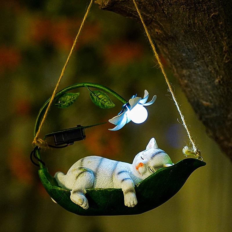 1 Pc Outdoor Solar Cute Animal Sleeping Decorative Light Hanging Tree Courtyard Garden Lawn Path Landscape Light Resin Sculpture Light