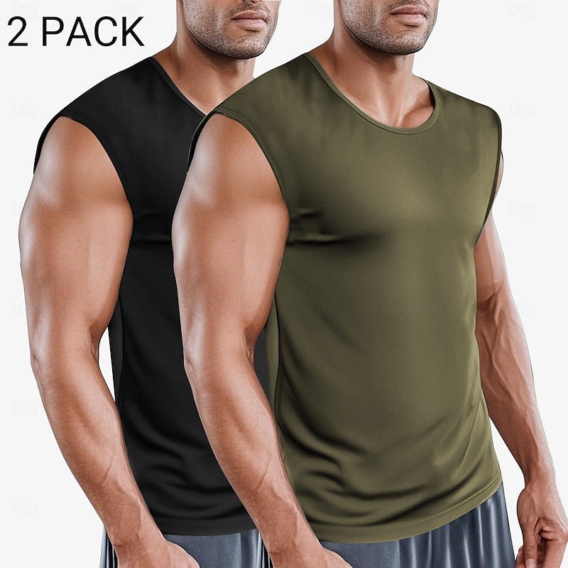 Men's Tank Top Vest Undershirt Sleeveless Shirt Sleeveless Round Summer Plain Fashion Classic Comfortable 2 Piece Street Casual Sports Black+Green Red+Black Black White Top Tee for Men