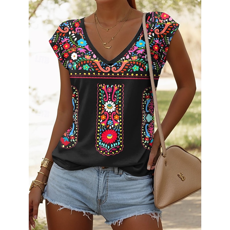 Women's Camisole Tank Top Floral Graphic Paisley Vintage Casual Sleeveless V Neck Regular Tops Daily Print Red Blue Purple Summer Spring