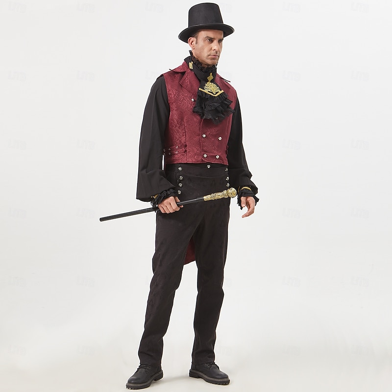 Punk & Gothic Victorian Steampunk Vest Waistcoat Prince Vampire Double Breasted Jacquard Fancy Dress Men's Royal Halloween Carnival Performance LARP Ren Faire Adults' Vest All Seasons4