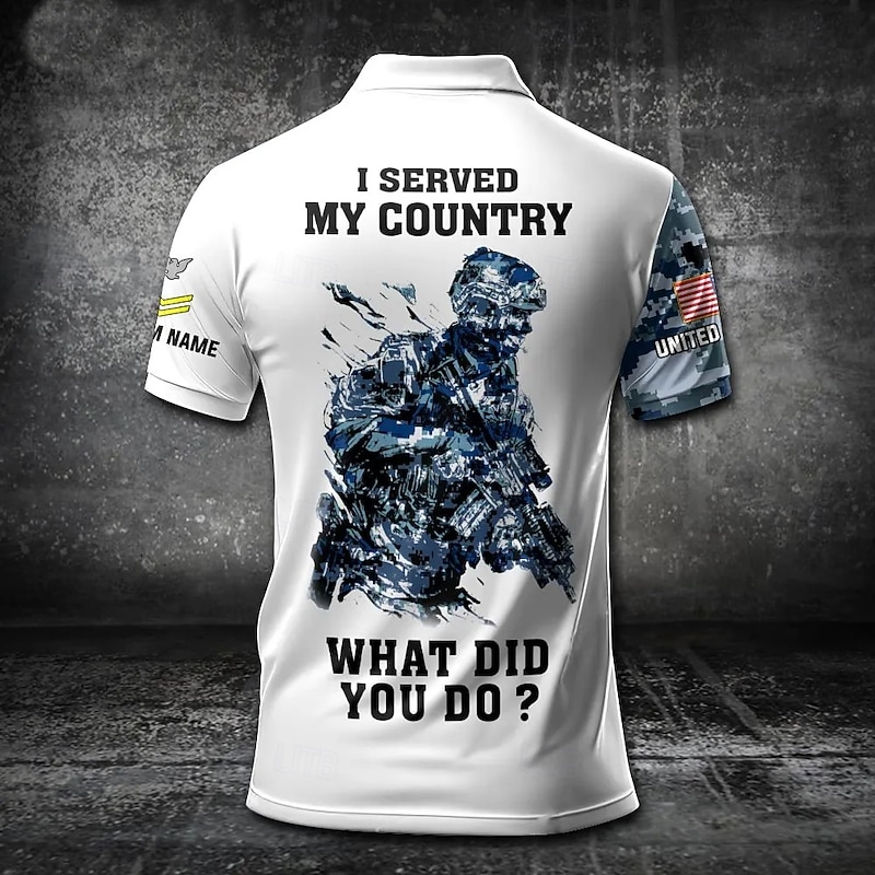 American Independence Day Men's American US Flag Military Polo Short Sleeve Polo Shirts Collared Shirts Casual School Outdoor Daily Wear 3D Print Summer Blue Brown2