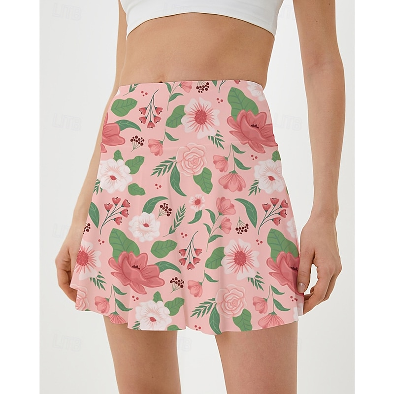 Women's Floral Tennis Skirts with Shorts Pleated Quick Dry Tennis Golf Badminton Skort White Yellow Pink Tennis Clothing