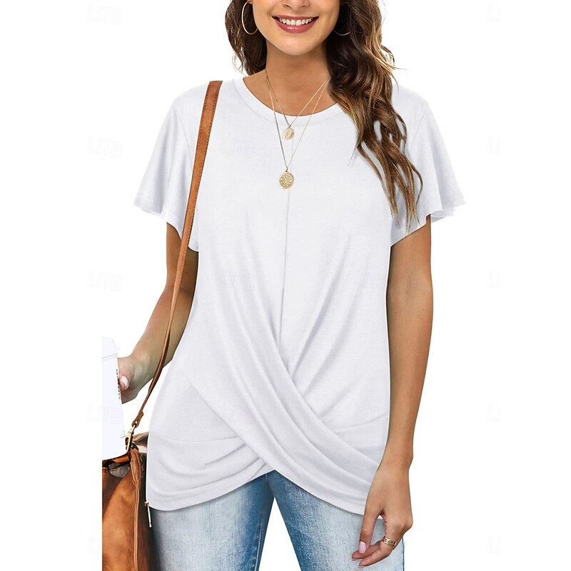 Women's T Shirt Solid Color Plain Classic Modern Casual Short Sleeve Crew Neck Regular Tops Daily Weekend Black White Light Green Pink Blue Summer4