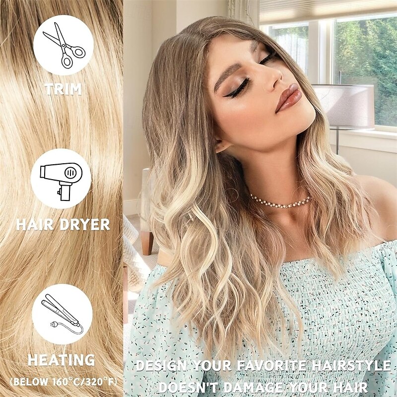 Long Wave Ombre Brown to Blonde Wigs for Women 27 Long Curly Wigs Heat Resistant Natural Ombre Wig with Wig Net Synthetic Hair Wigs for Ladies Fancy Dress Party Cosplay Daily Use4
