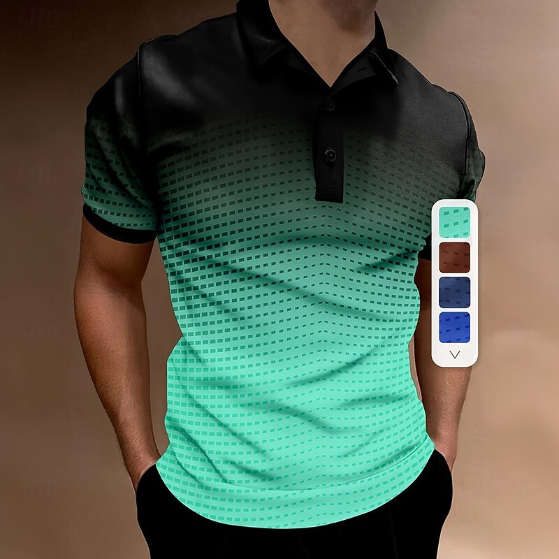 Men's Geometric Polo Short Sleeve Polo Shirts Collared Shirts Business Casual School Outdoor Athleisure Daily Wear 3D Print Summer Lake blue Sky Blue Purple