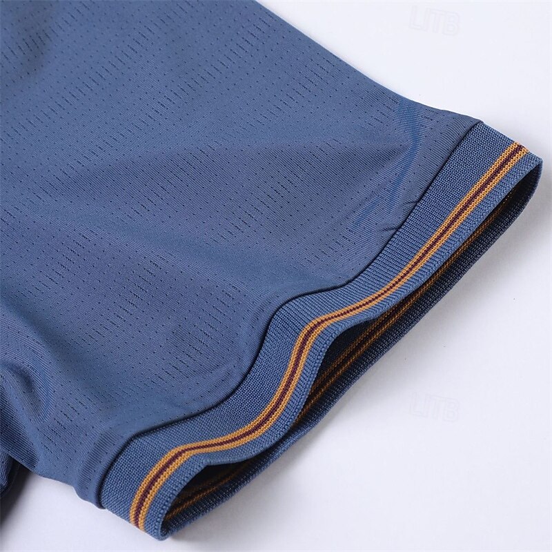 Men's Golf Shirt Golf Polos Shirts Work Casual Lapel Short Sleeve Basic Modern Plain Patchwork Buttons Summer Regular Fit Lake blue Black White Navy Blue Golf Shirt4