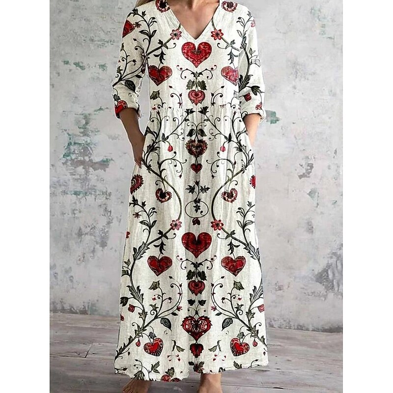 Women's Maxi Dress Sundress Vacation Casual Boho Going out Beach Loose Fit Floral Graphic 3/4 Length Sleeve V Neck White Pink Blue Light Blue-White Summer Spring4