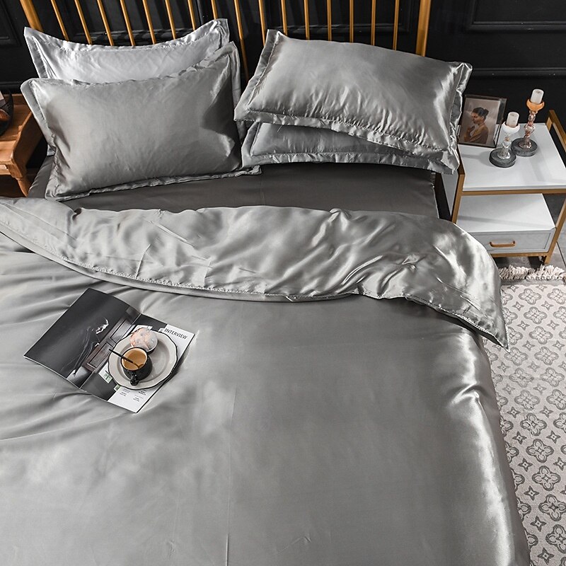 Pure Color Washed Silk Ice Silk Satin Simulated Silk Four-piece Set Summer Home Textile Bedding4